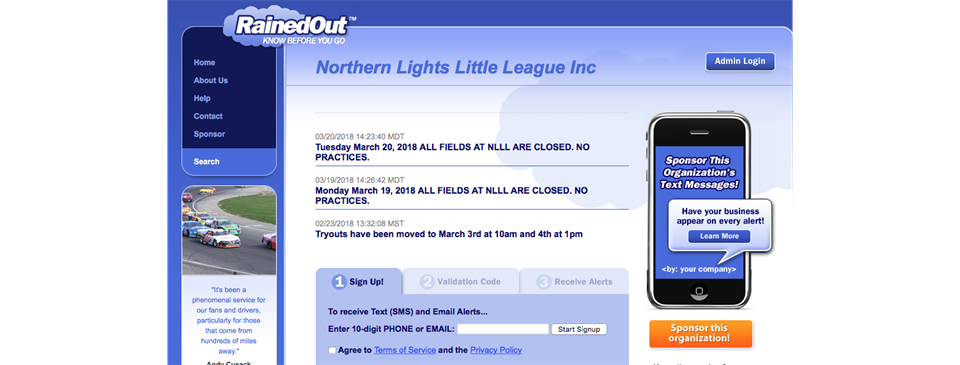 Get Text Rainout Information 